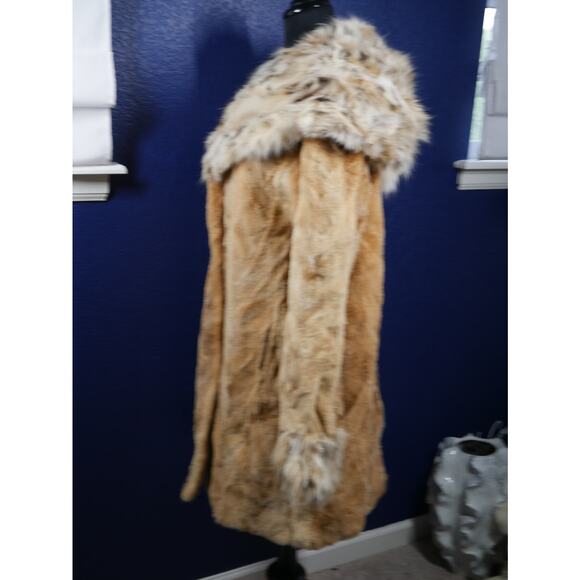 Beautiful Blond Sheared Chevron Nutria & Spotted Lynx Hood Fur Coat Jacket - Picture 2 of 5